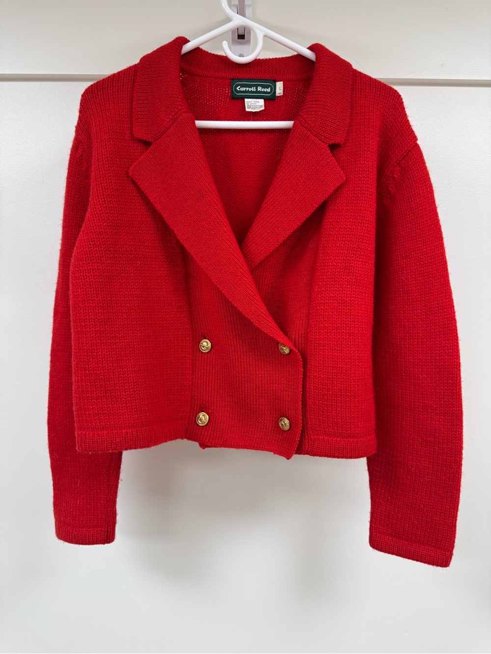 Carroll Reed Red Double-Breasted Knit Cardigan